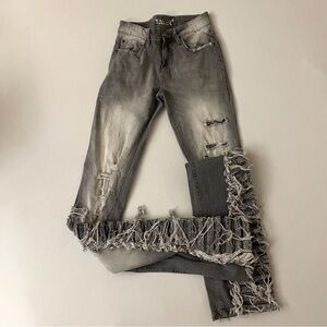 Taker Gray Stacked Jeans (29 x 44) #denim #flare #streetwear #distressed